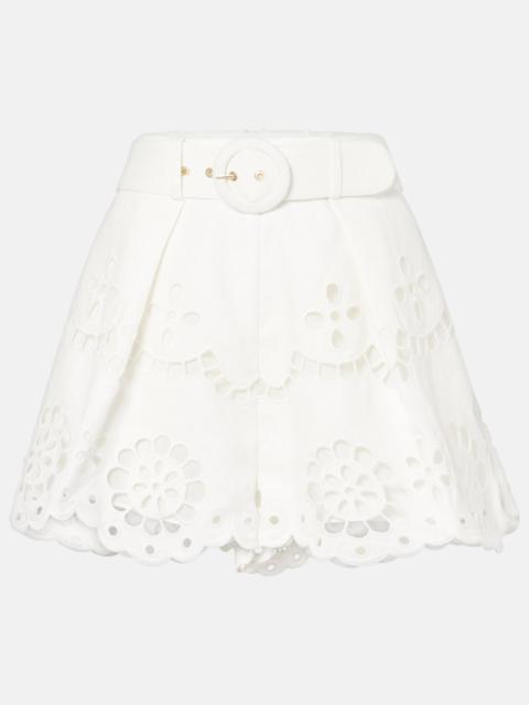 Pop embroidered linen shorts