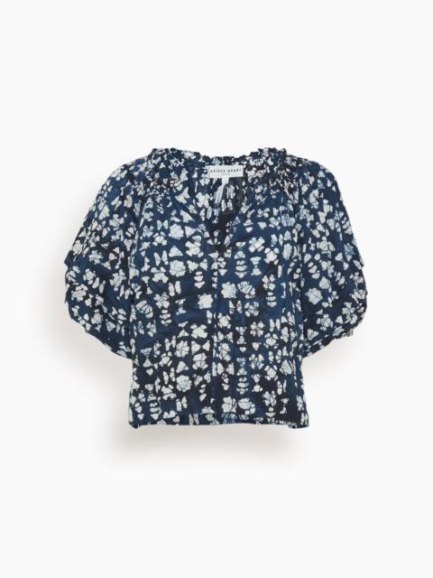 APIECE APART Caminitas Puff Sleeve Top in Batik Geo Indigo