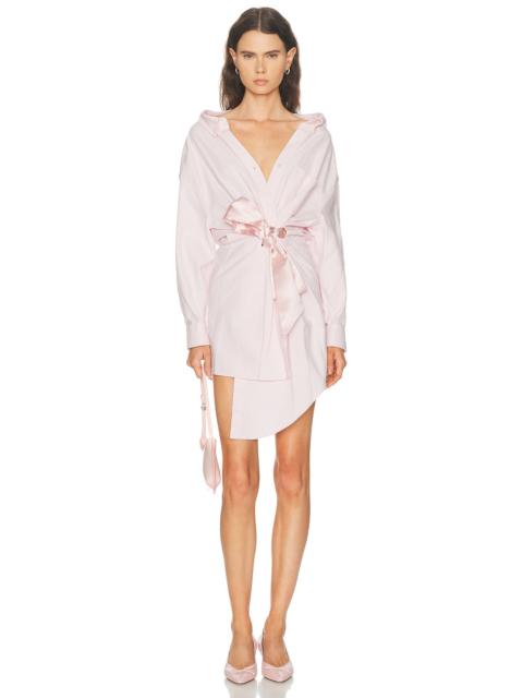 AREA Satin Knot Oxford Shirt Dress