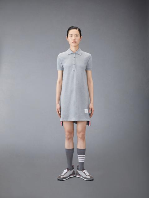 Thom Browne Light Grey Stripe Cotton Pique Fitted A-line Short Sleeve Polo Shirtdress