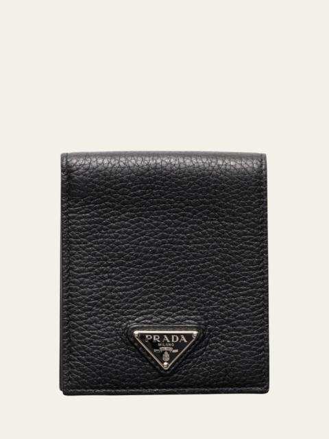 Prada Men's Vitello Daino Triangolo Leather Bifold Wallet