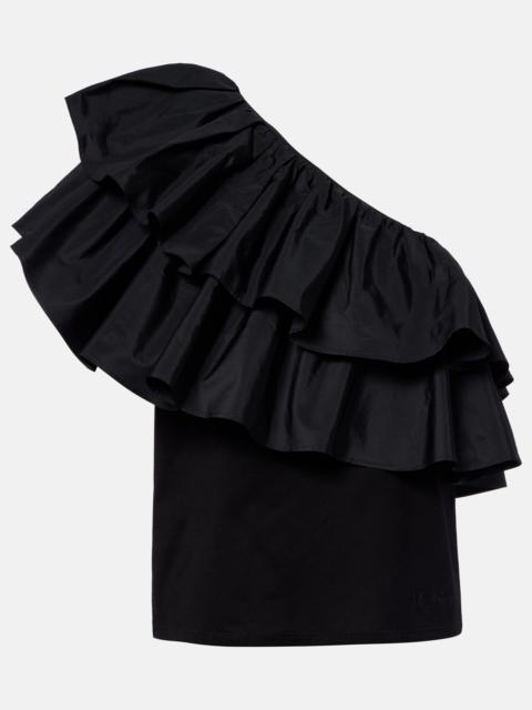 Max Mara Elegante Orca ruffled one-shoulder cotton top