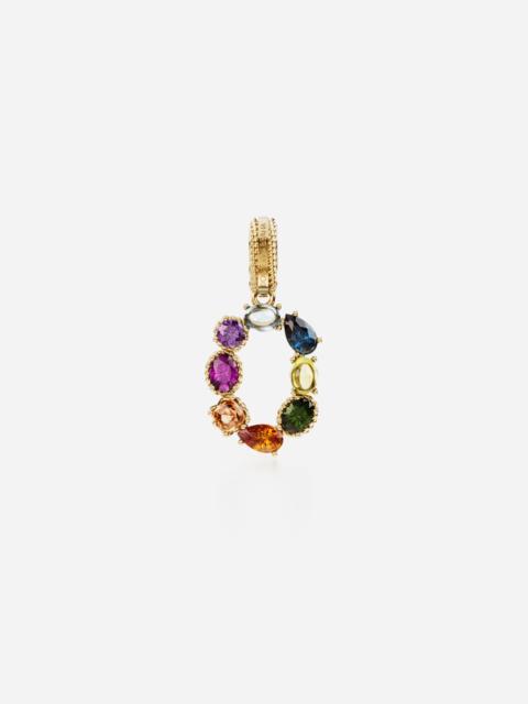 Dolce & Gabbana 18 kt yellow gold rainbow pendant  with multicolor finegemstones representing number 0