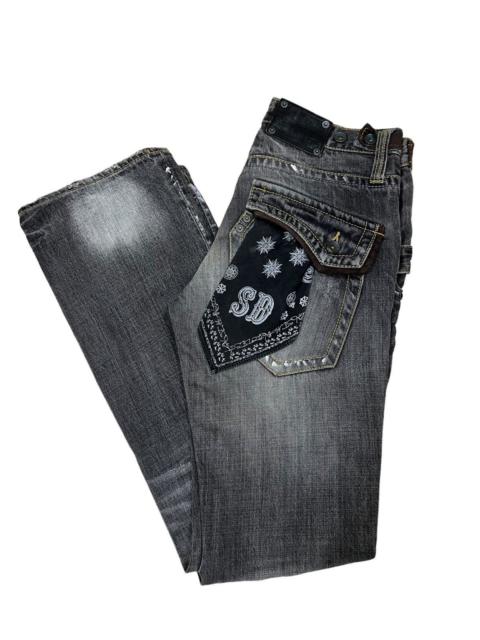 Other Designers SICK🔥Semantic Design Bandana Bondage Zipper Flare Denim