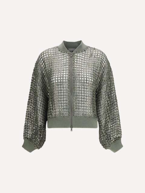 Brunello Cucinelli Solk and linen Dazzling Net Embroidery Cardigan