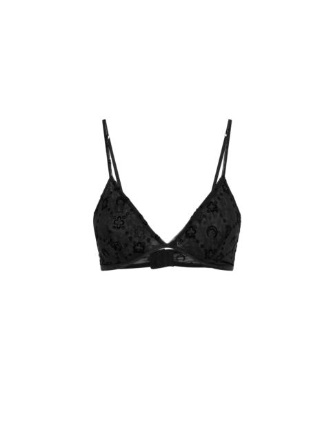 Marine Serre MOONOGRAM MESH FLOCK BRA