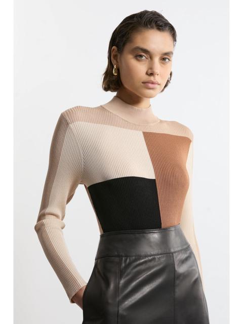 KAREN MILLEN Slinky Rib Knit Colour Block Top