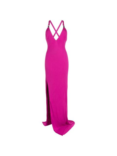 V-neck side-slit maxi dress