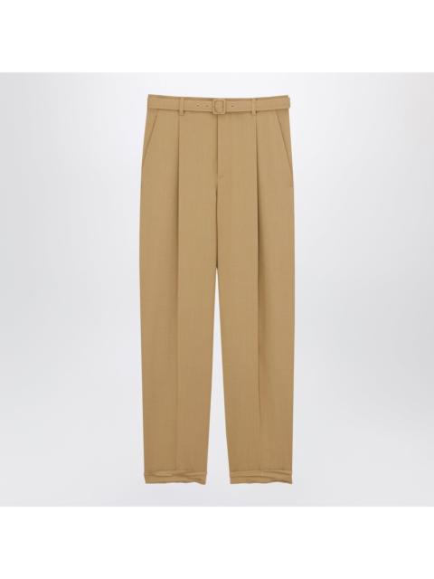 SAINT LAURENT Saint Laurent High-Waisted Tailored Trousers With Belt In Beige Wool Men