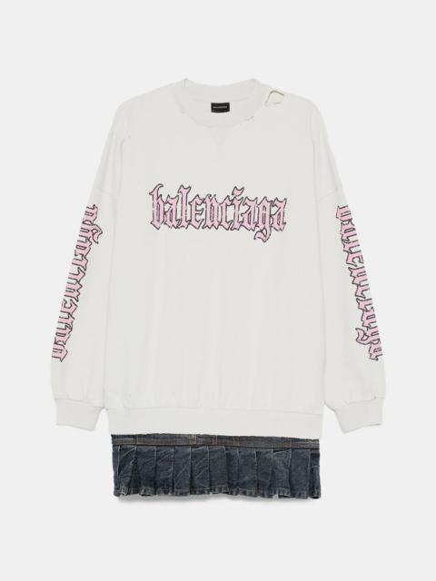 BALENCIAGA Dirty White Blackletter Script Hybrid Dress