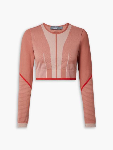 adidas TrueStrength cropped cutout stretch jacquard-knit top