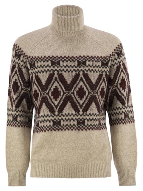 Brunello Cucinelli Brunello Cucinelli Men Geometric Jacquard Turtleneck Sweater In Wool, Silk And Cashmere