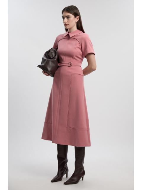 KAREN MILLEN Petite Compact Stretch Tab Detail Full Skirted Midi Dress