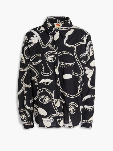 FARM RIO Embroidered cotton-poplin shirt