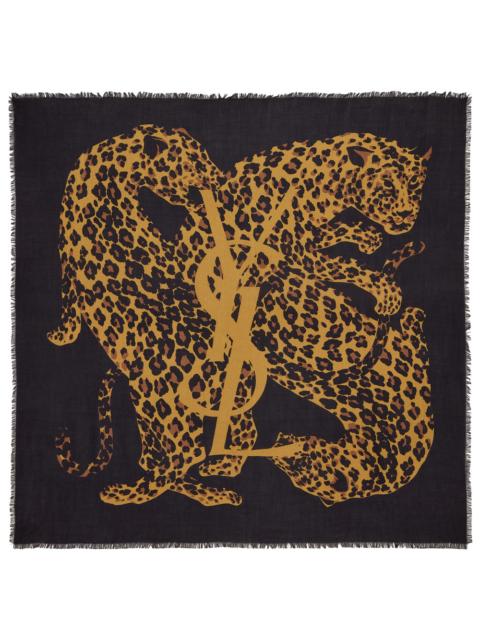 SAINT LAURENT Saint Laurent Women Cassandre Leopard Square Scarf In Wool Twill