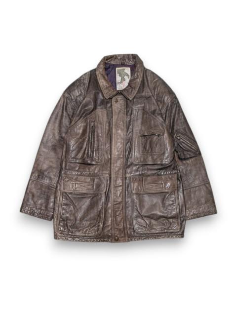 Other Designers Japanese Brand - Itallo Leather Jacket Brown Multipocket Vintage Retro