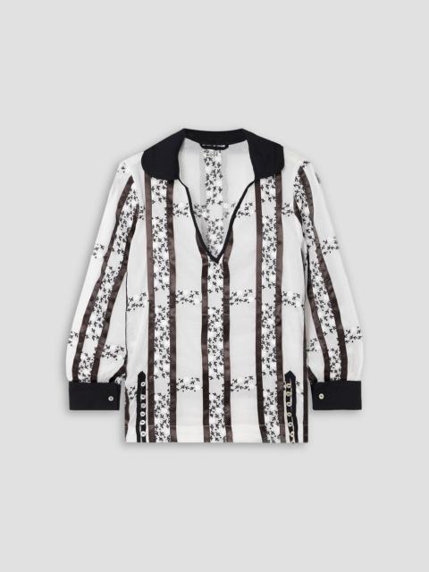 BODE Lattice Sprig embroidered button-embellished satin-trimmed cotton blouse