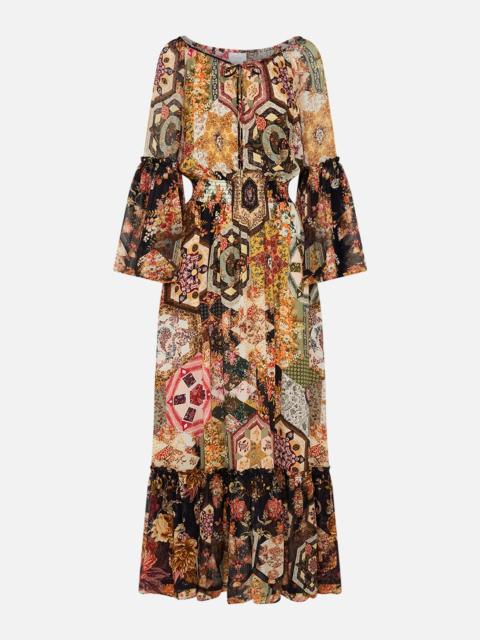 CAMILLA LONG DRESS WITH GATHERED BELL SLEEVE