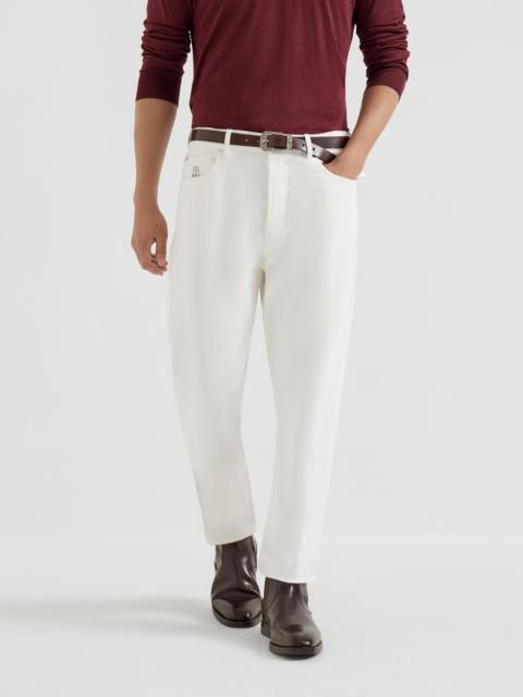 Brunello Cucinelli Garment-dyed iconic fit five-pocket trousers in slubbed denim