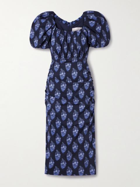 CAROLINA HERRERA Gathered Floral-print Cotton-blend Poplin Midi Dress
