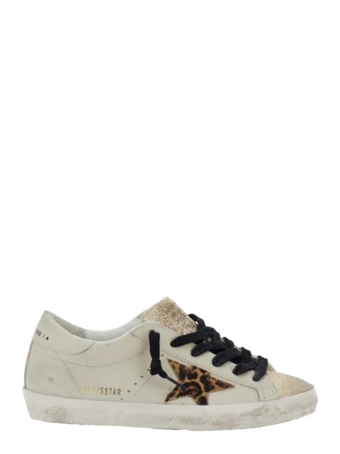 Golden Goose Women 'Superstar' White Low Top Sneakers With Glittered Star Patch And Laminated Heel W