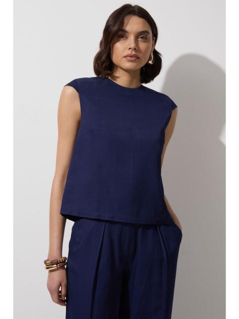 KAREN MILLEN Tailored Viscose Linen Topstitch Detail Top