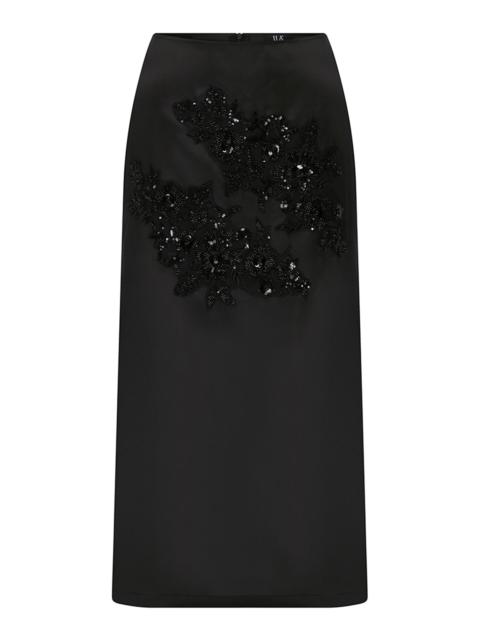 ILA Pixie Embellished Silk-Organza Midi Skirt black