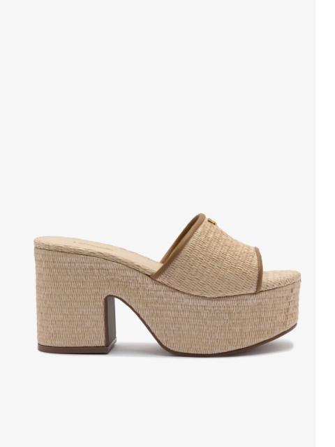 Larroudé Miso Platform Sandal In Natural Raffia and Hazelnut Trimming