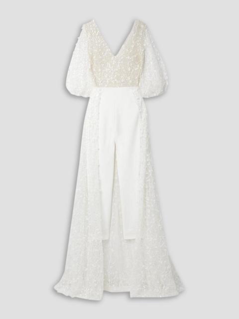 Other Designers Stella embellished embroidered tulle and crepe jumpsuit