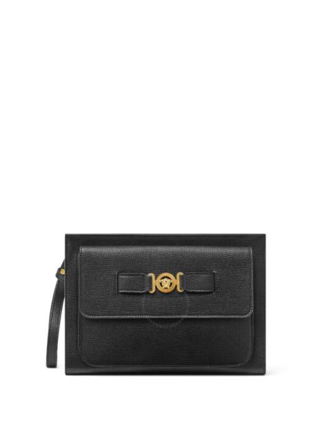 VERSACE Versace Medusa Plaque Calf Leather Clutch Bag