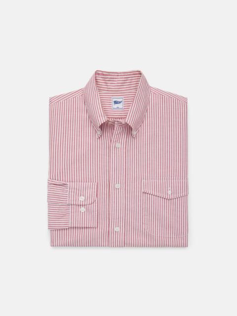 J. PRESS RED ZEPHYR OXFORD STRIPED SHIRT - TRIM FIT