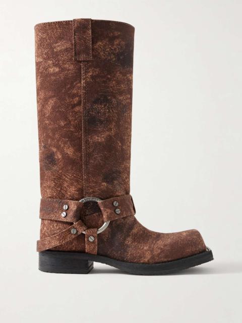 Coated-canvas knee boots Brown