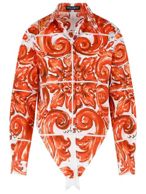 Dolce & Gabbana Dolce & Gabbana Majolica Print Cotton Poplin Shirt Orange