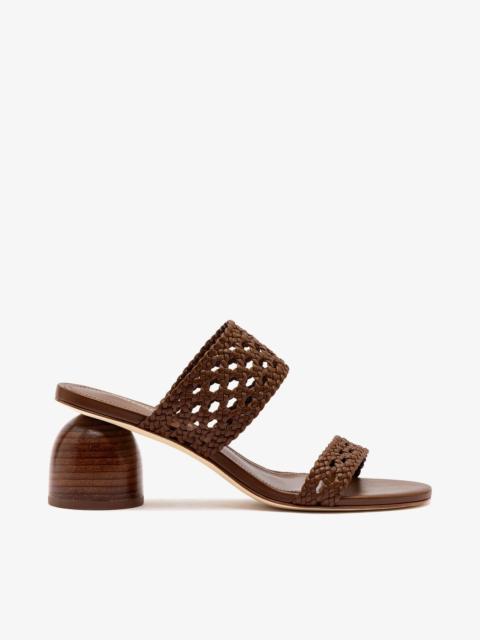 Larroudé Dew Drop Macrame Sandal In Burnt Umber Leather
