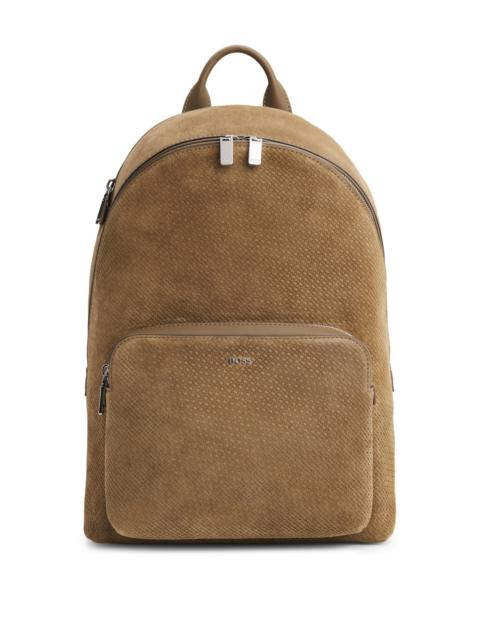 BOSS BACKPACK IN MONOGRAM-EMBOSSED SUEDE