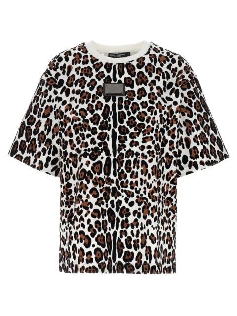 Dolce & Gabbana Dolce & Gabbana Women Animal Print Logo Plaque T-Shirt
