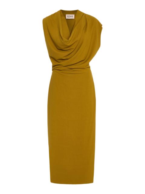 TOVE Babette Draped Crepe Midi Dress yellow