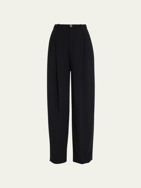 Vince Drop-Waist Pleated Crepe Trousers