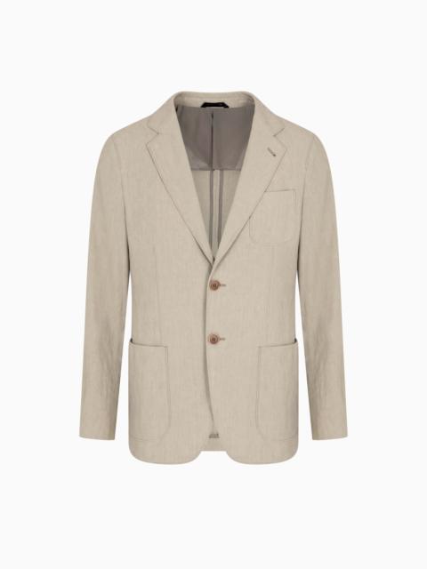 GIORGIO ARMANI UPTON LINE SINGLE-BREASTED JACKET IN LINEN CANVAS