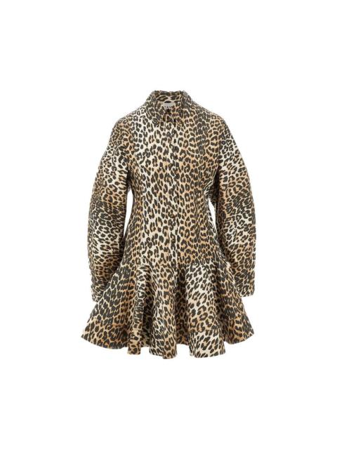 GANNI LEOPARD PRINT POPLIN MINI DRESS