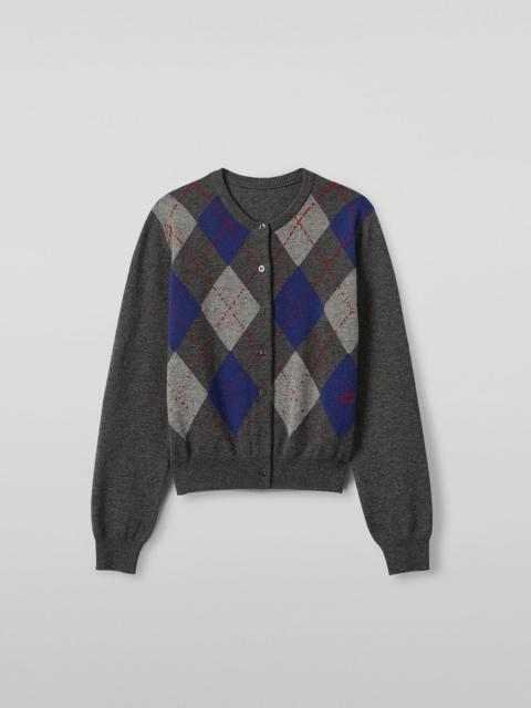 Johnstons of Elgin Clan Mid Grey Argyle Cashmere Cardigan