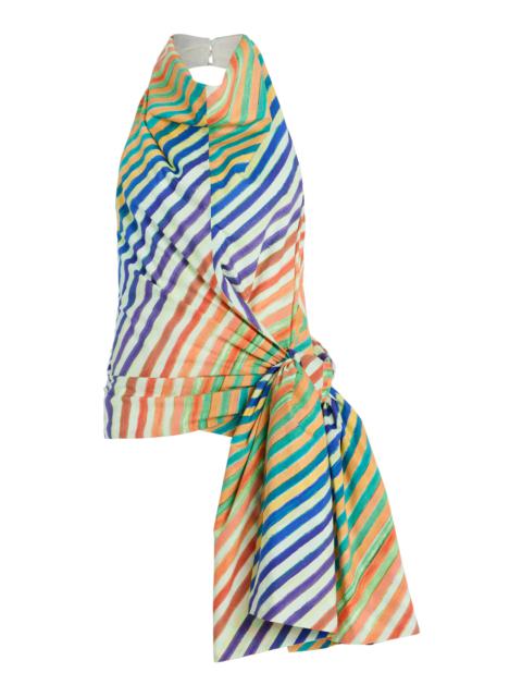 CHRISTOPHER JOHN ROGERS Crayon-Striped Cotton-Poplin Sarong Top stripe