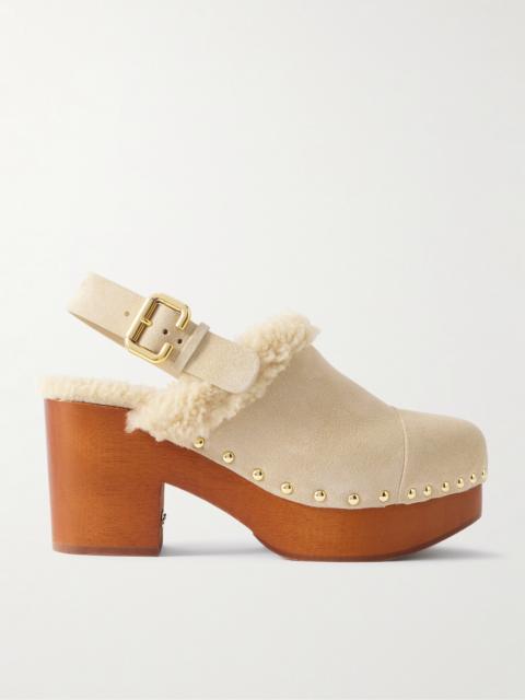 Chloé Jeanette Shearling-trimmed Suede Slingback Platform Clogs