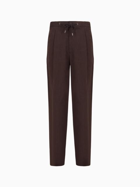 GIORGIO ARMANI Single-dart, pure linen canvas trousers