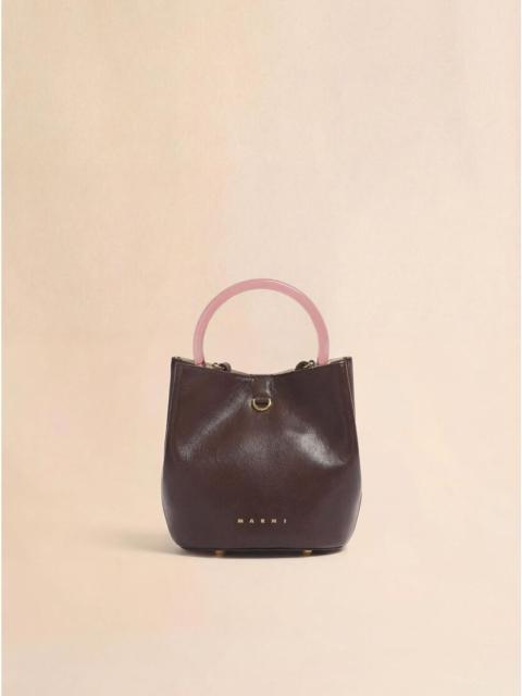 Marni BROWN LEATHER PANNIER BUCKET BAG