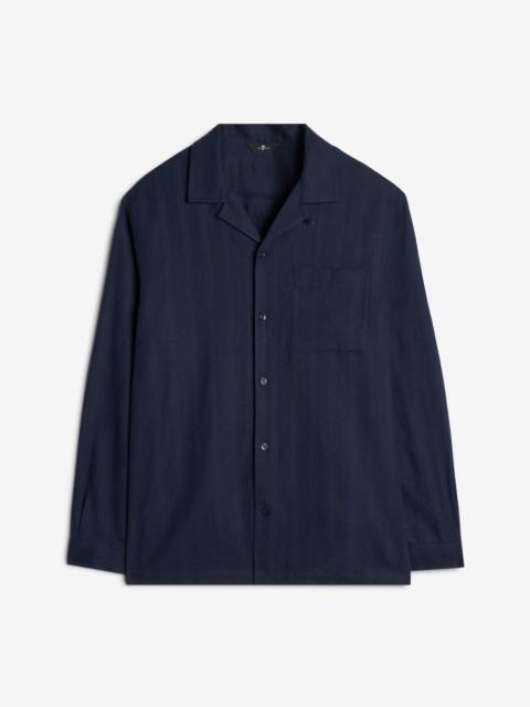 7 For All Mankind Linen Blend Long Sleeve Camp Shirt in Navy