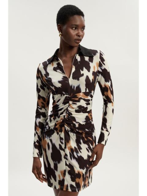 KAREN MILLEN Animal Print Crepe Collared Mini Dress