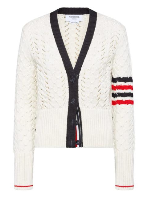 Thom Browne Cable Pointelle Stitch Merino Wool 4-Bar Cardigan Women