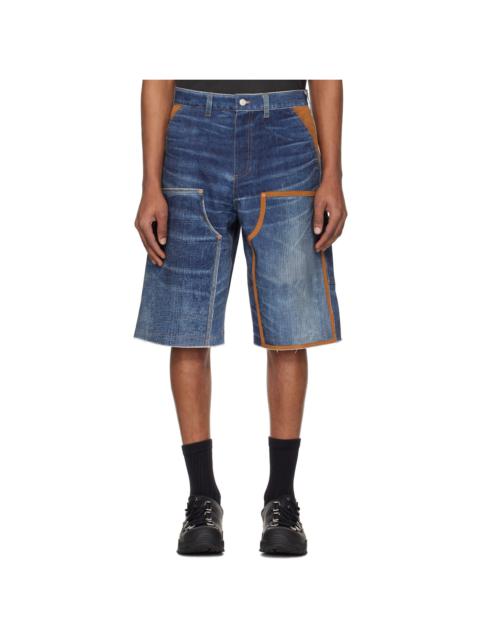 Andersson Bell Navy Trompe L'oeil Double Knee Denim Shorts