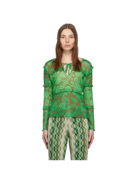 ANNA SUI Green Paradisiac Combo Mesh T-Shirt